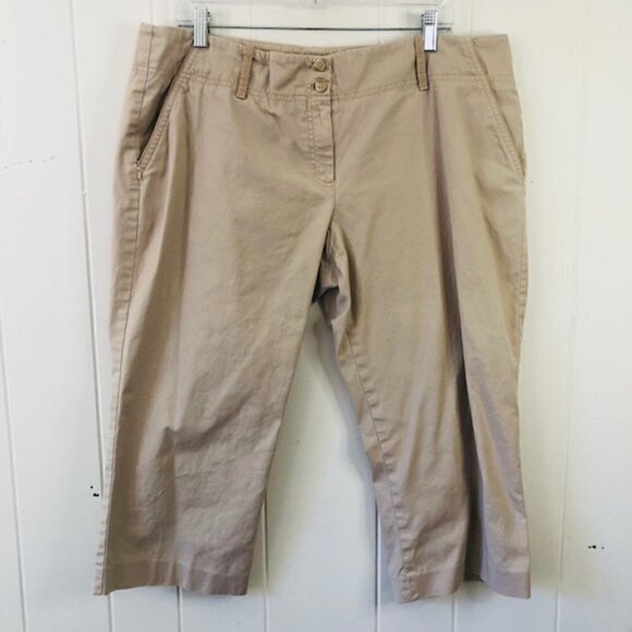 Tahari Pants - Tahari Tan Womens Wide Leg Crop Pants Size 14
